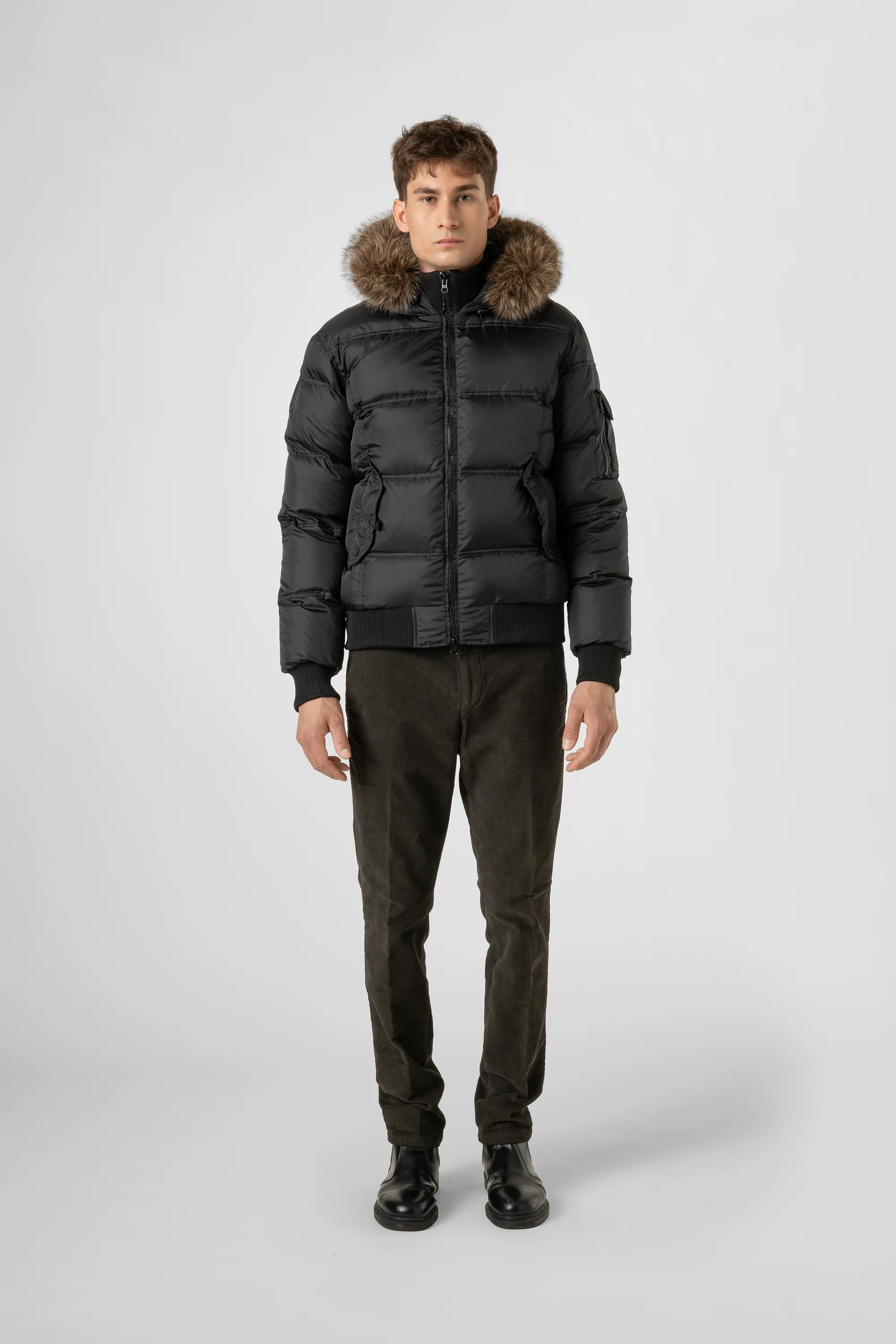 Bomber da Uomo Imbottito in Piuma con Bordo in Pelliccia - Image 10