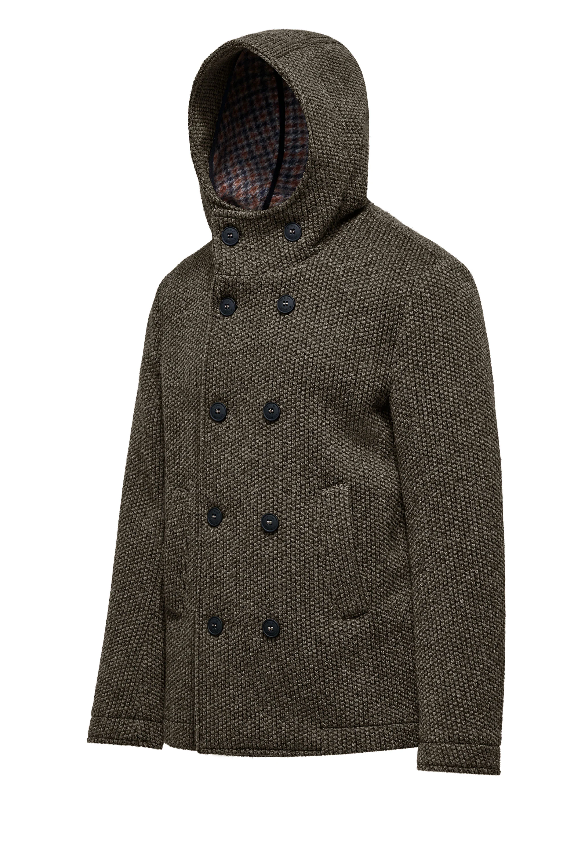 Cappotto corto doppiopetto in lana cotta con cappuccio - Image 10