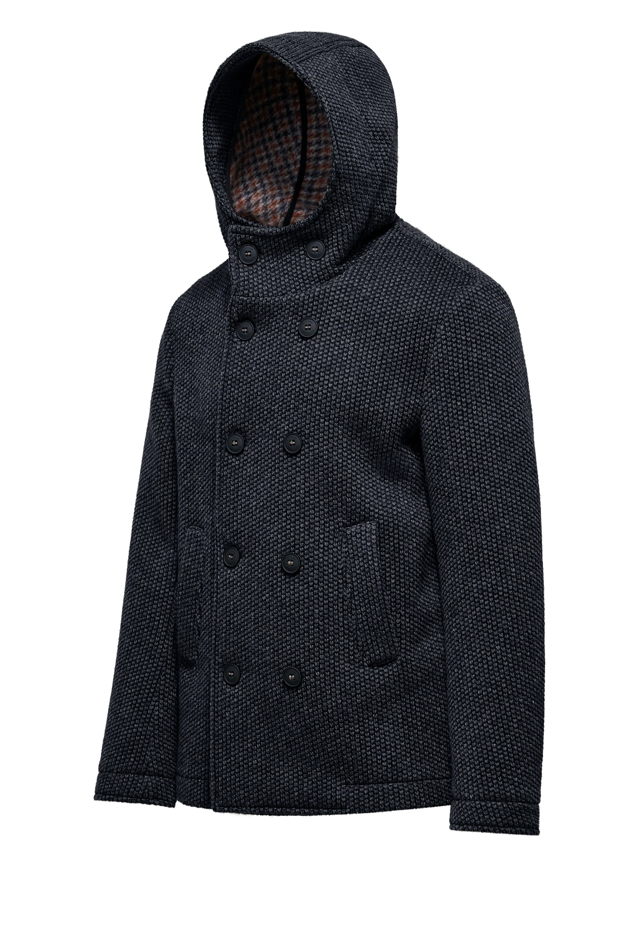 Cappotto corto doppiopetto in lana cotta con cappuccio - Image 14