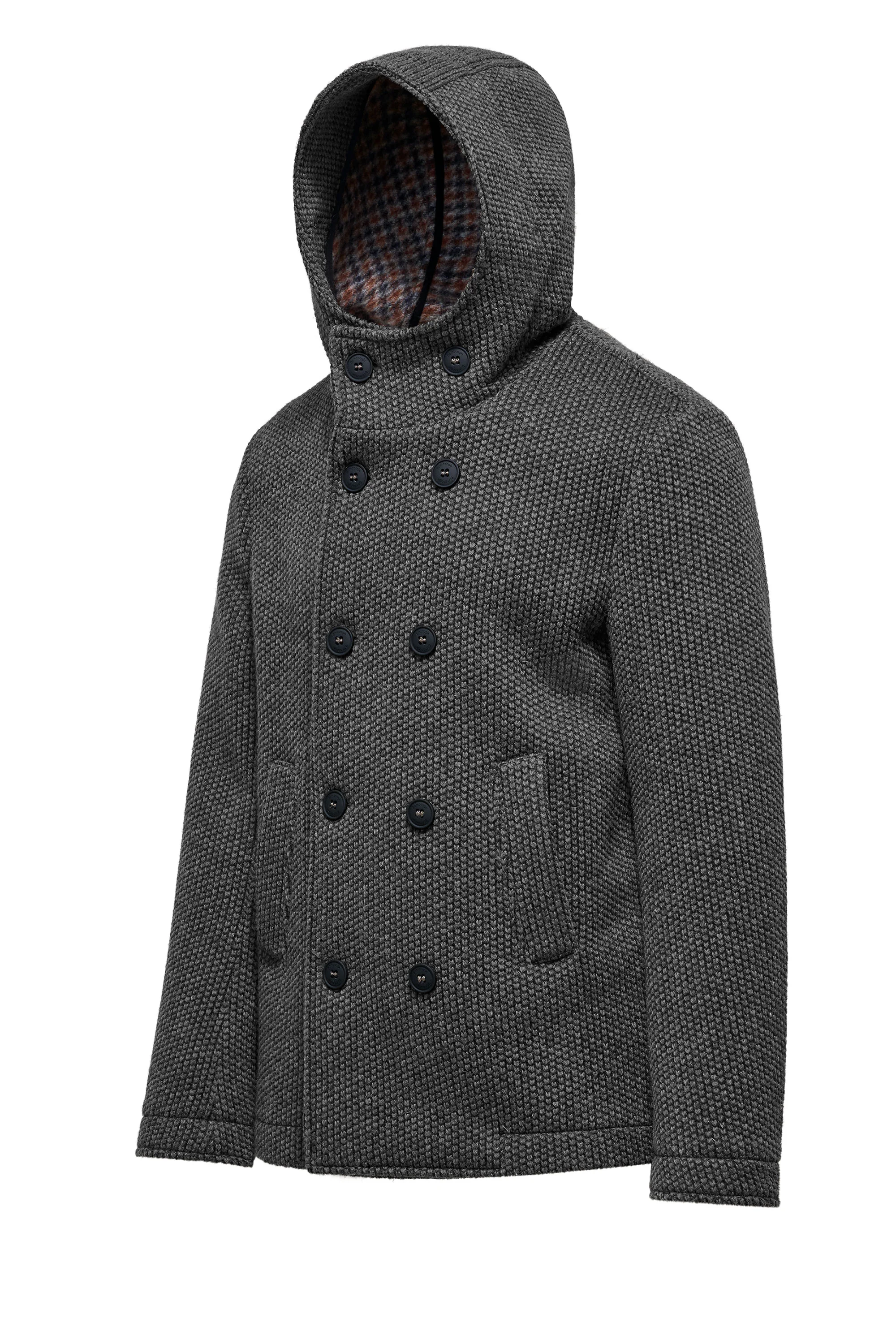 Cappotto corto doppiopetto in lana cotta con cappuccio - Image 6