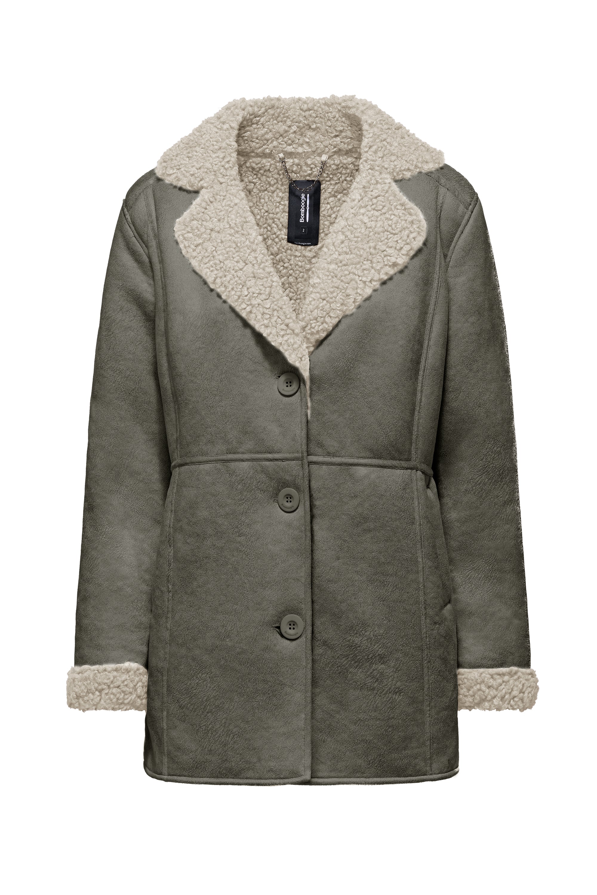 Cappotto effetto shearling con revers e polsini in ecopelliccia - Image 16