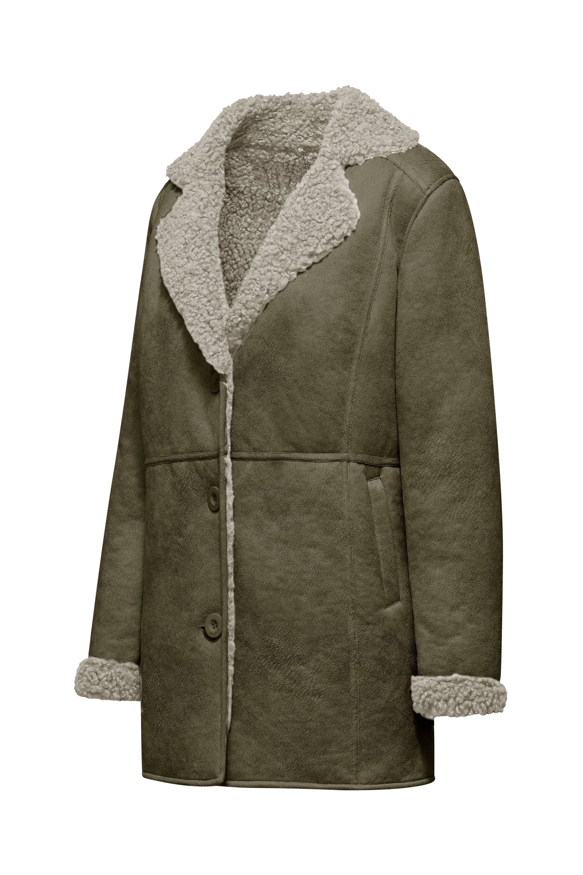 Cappotto effetto shearling con revers e polsini in ecopelliccia - Image 17