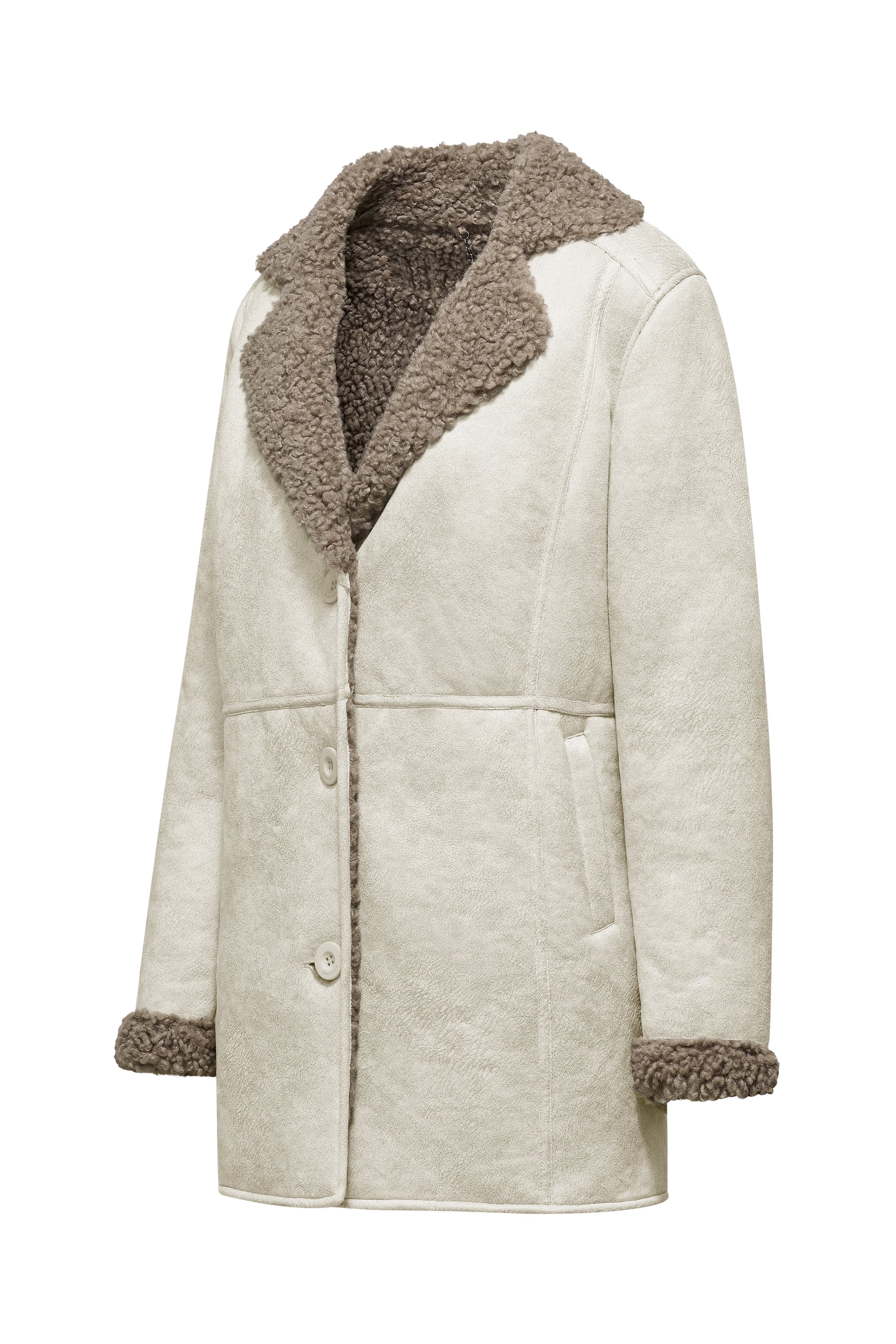 Cappotto effetto shearling con revers e polsini in ecopelliccia - Image 7