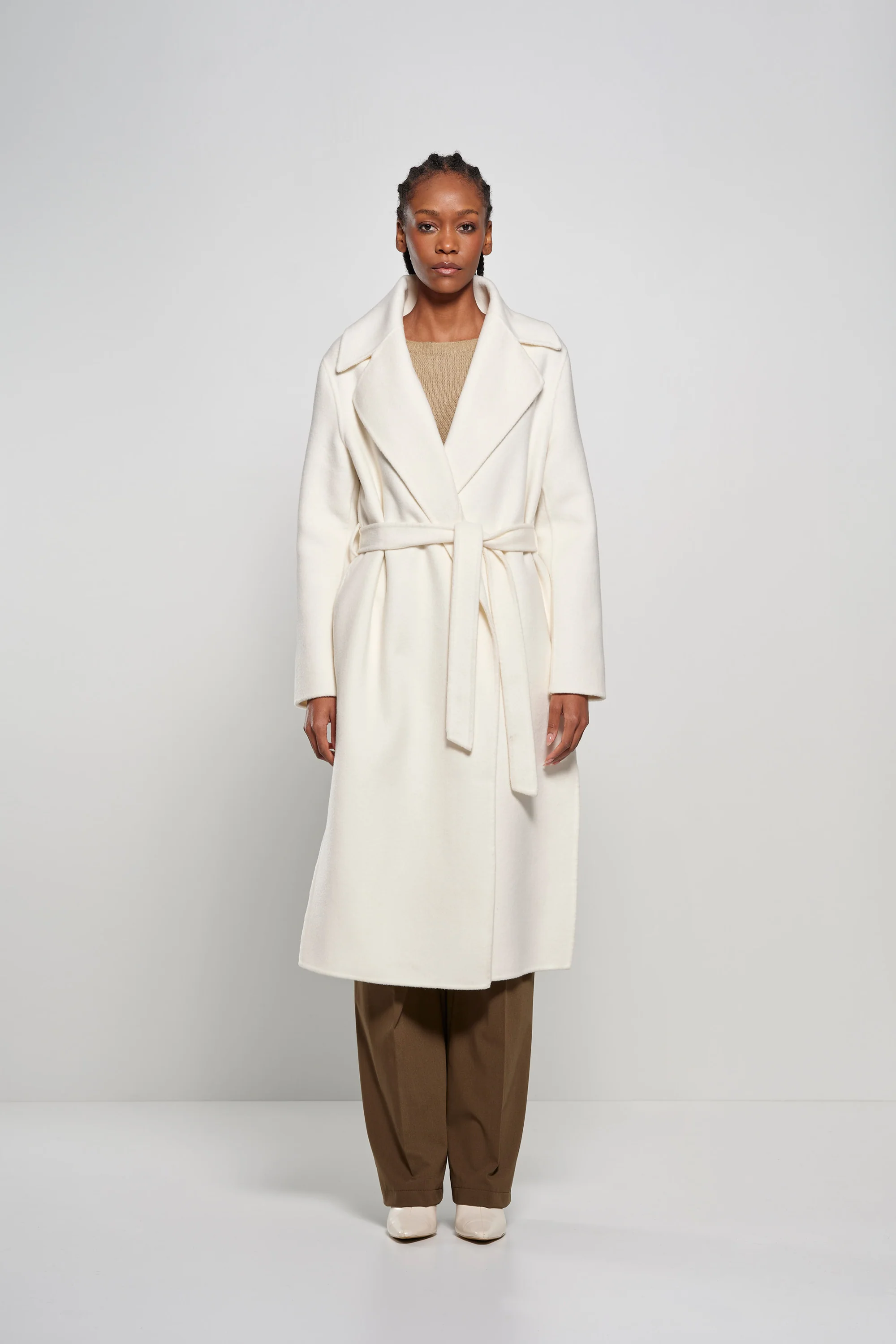 Cappotto lungo in lana double face con cintura removibile - Image 21