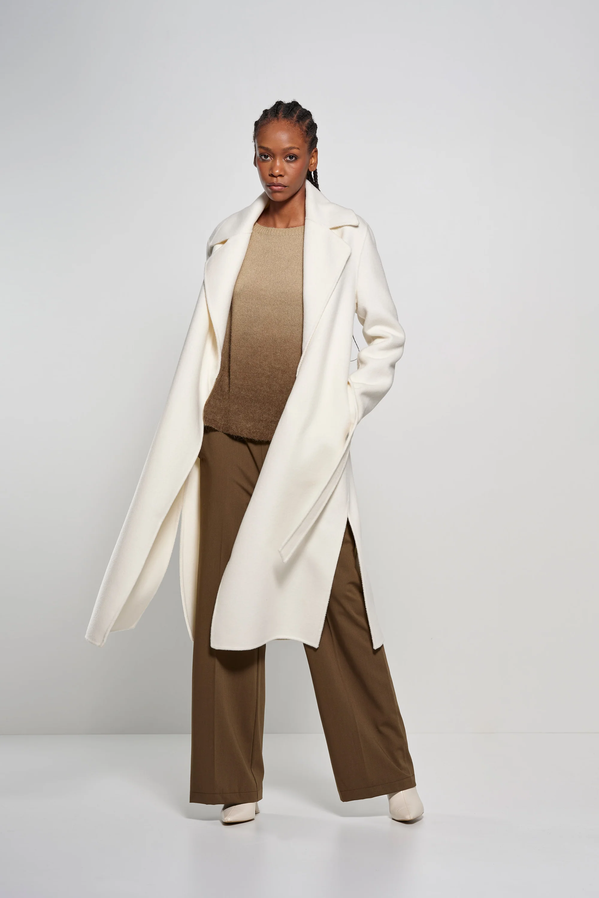 Cappotto lungo in lana double face con cintura removibile - Image 6