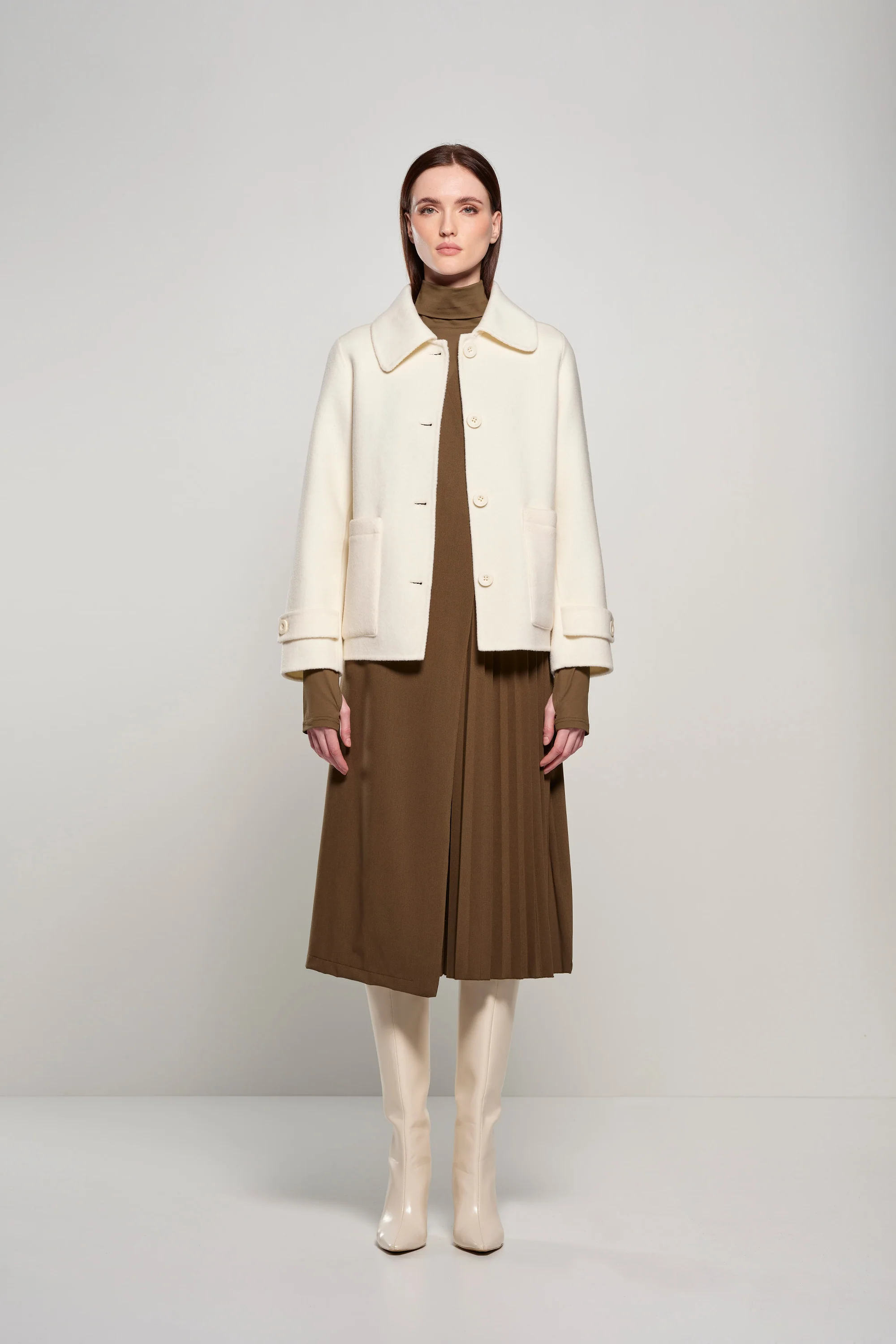Giacca corta bi-materica in lana e nylon - Image 10