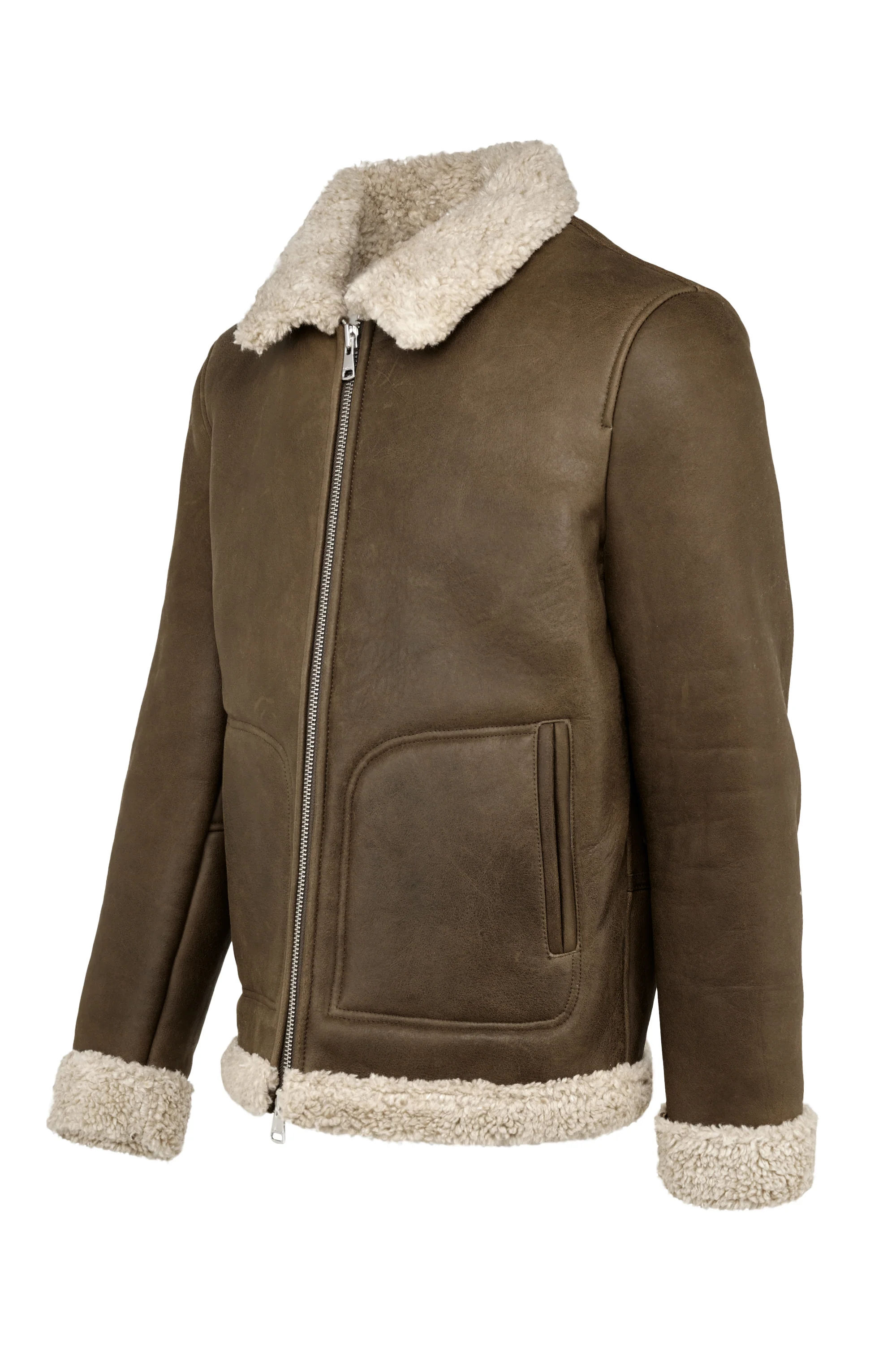 Giacca corta da uomo in vera pelle con sherpa e collo a revers - Image 3