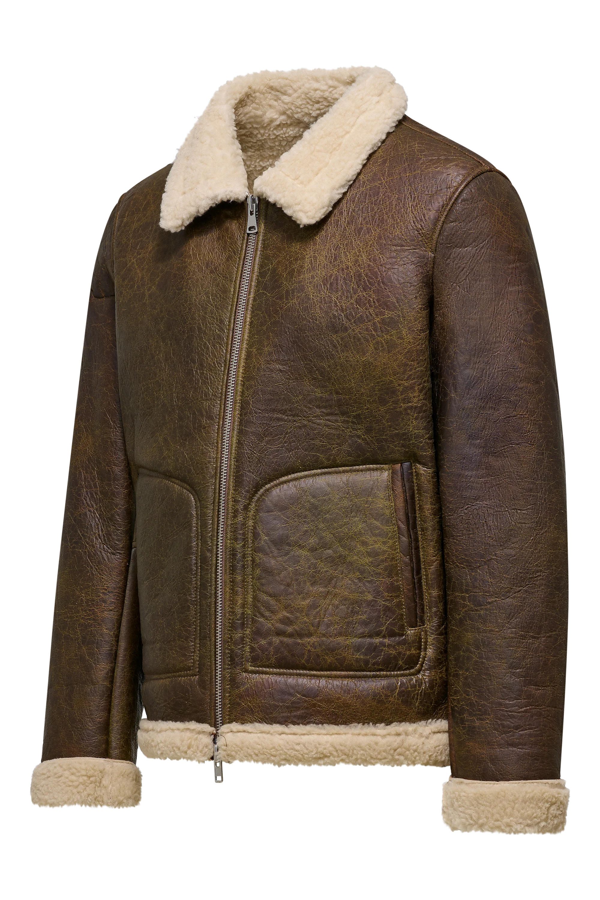 Giacca corta da uomo in vera pelle con sherpa e collo a revers - Image 4