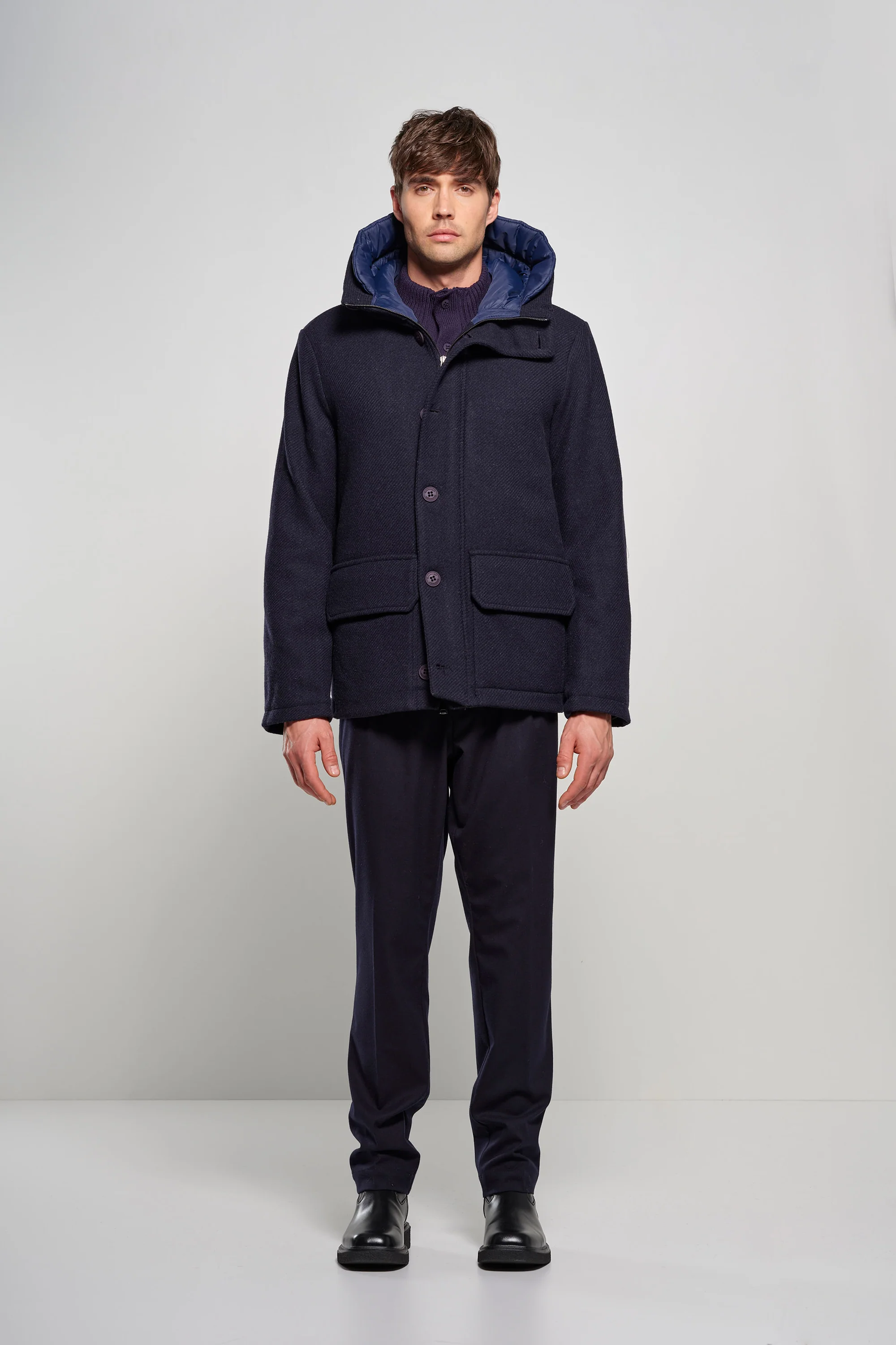 Parka corto da uomo in lana imbottito con cappuccio windproof - Image 11