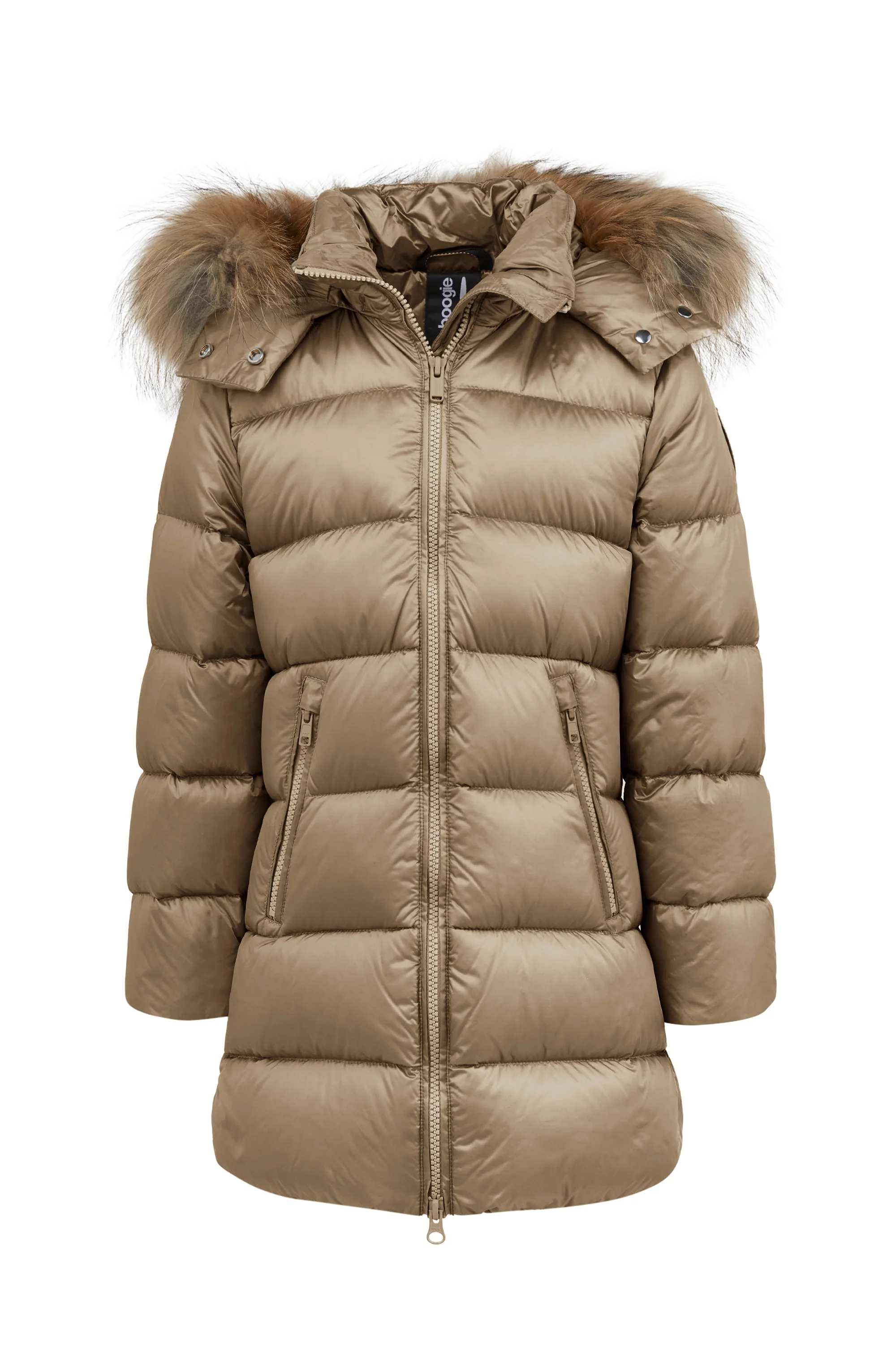 Piumino lungo da bambina slim con cappuccio staccabile e bordo pelliccia windproof - Image 10