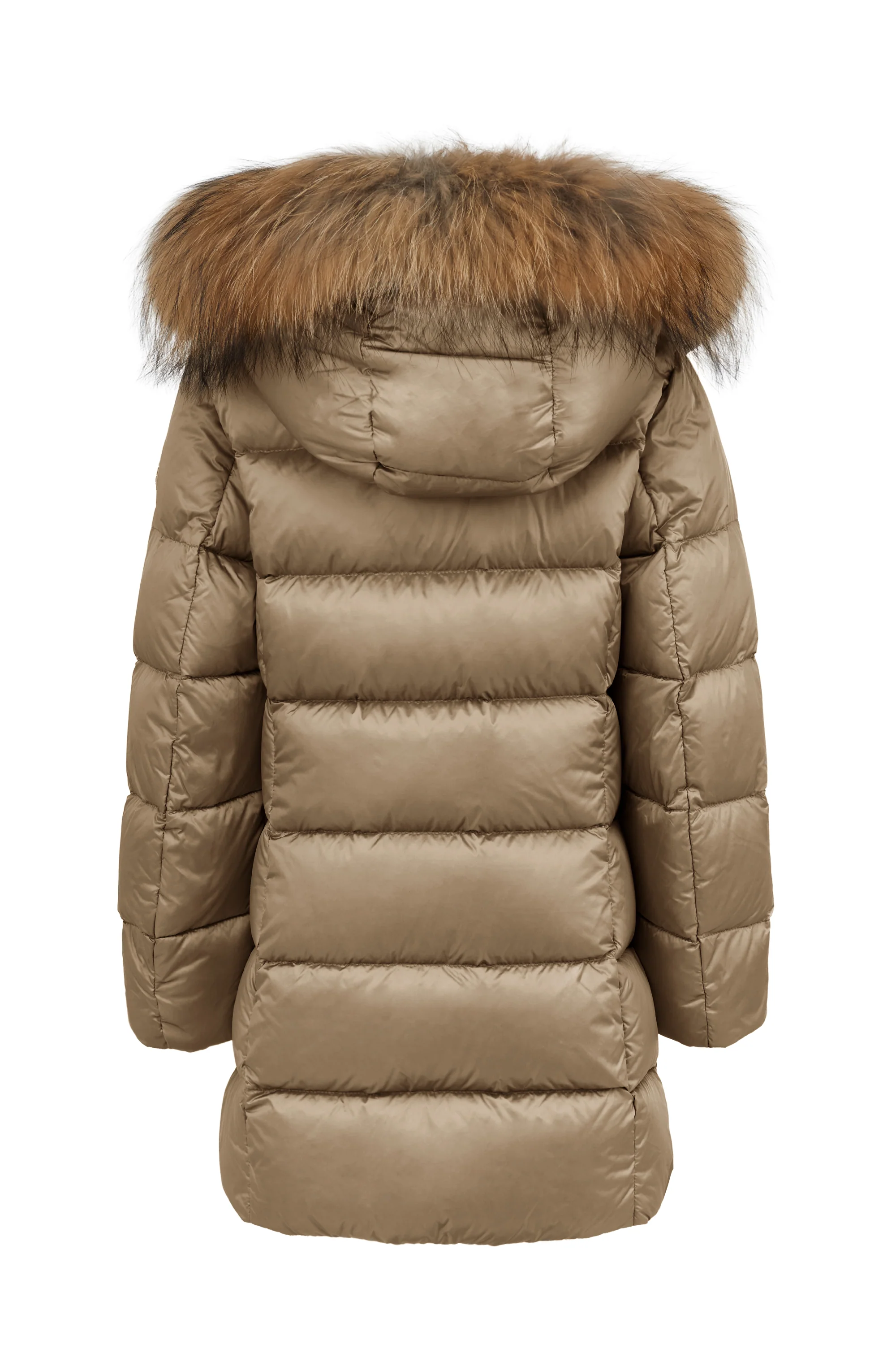 Piumino lungo da bambina slim con cappuccio staccabile e bordo pelliccia windproof - Image 11