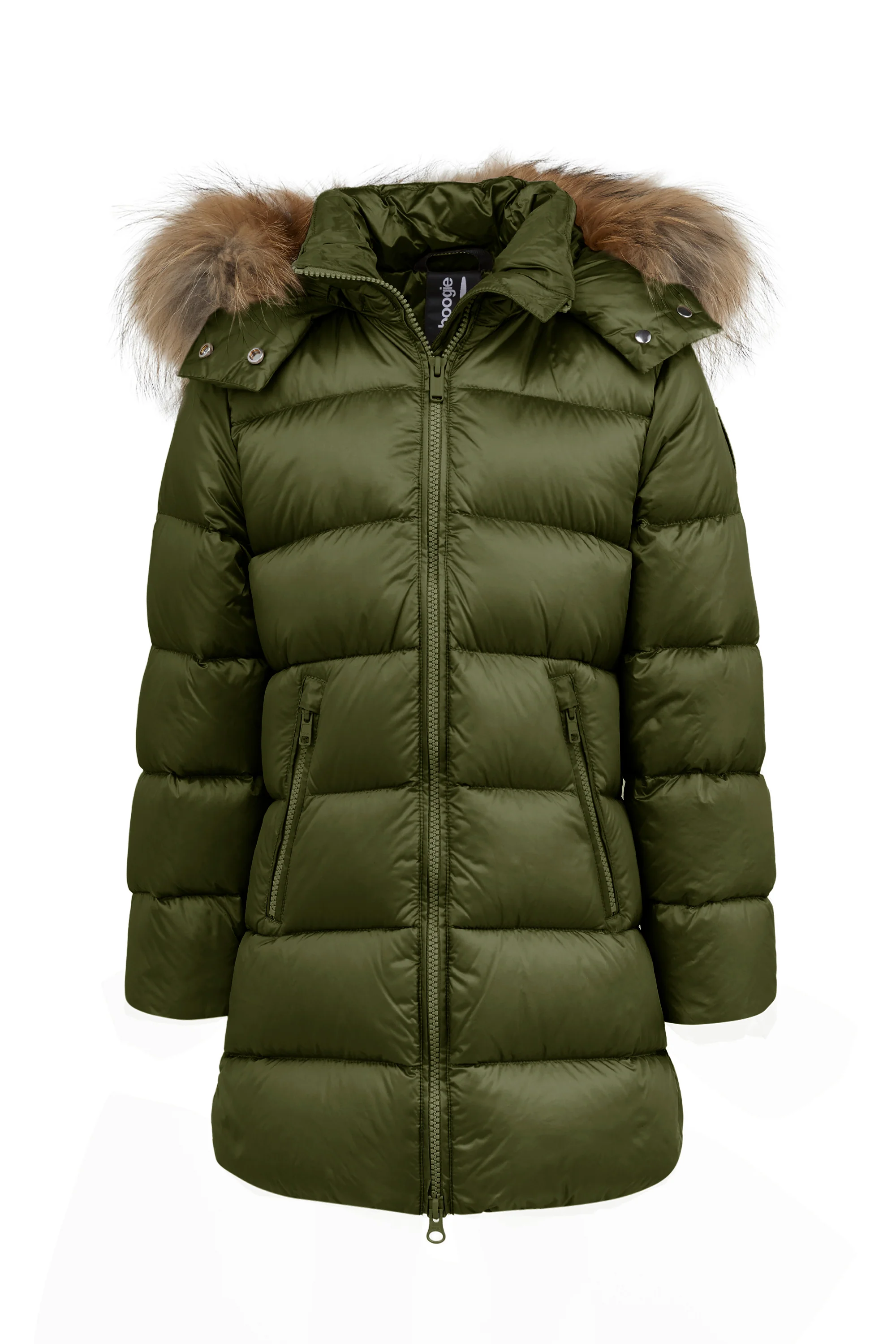 Piumino lungo da bambina slim con cappuccio staccabile e bordo pelliccia windproof - Image 16