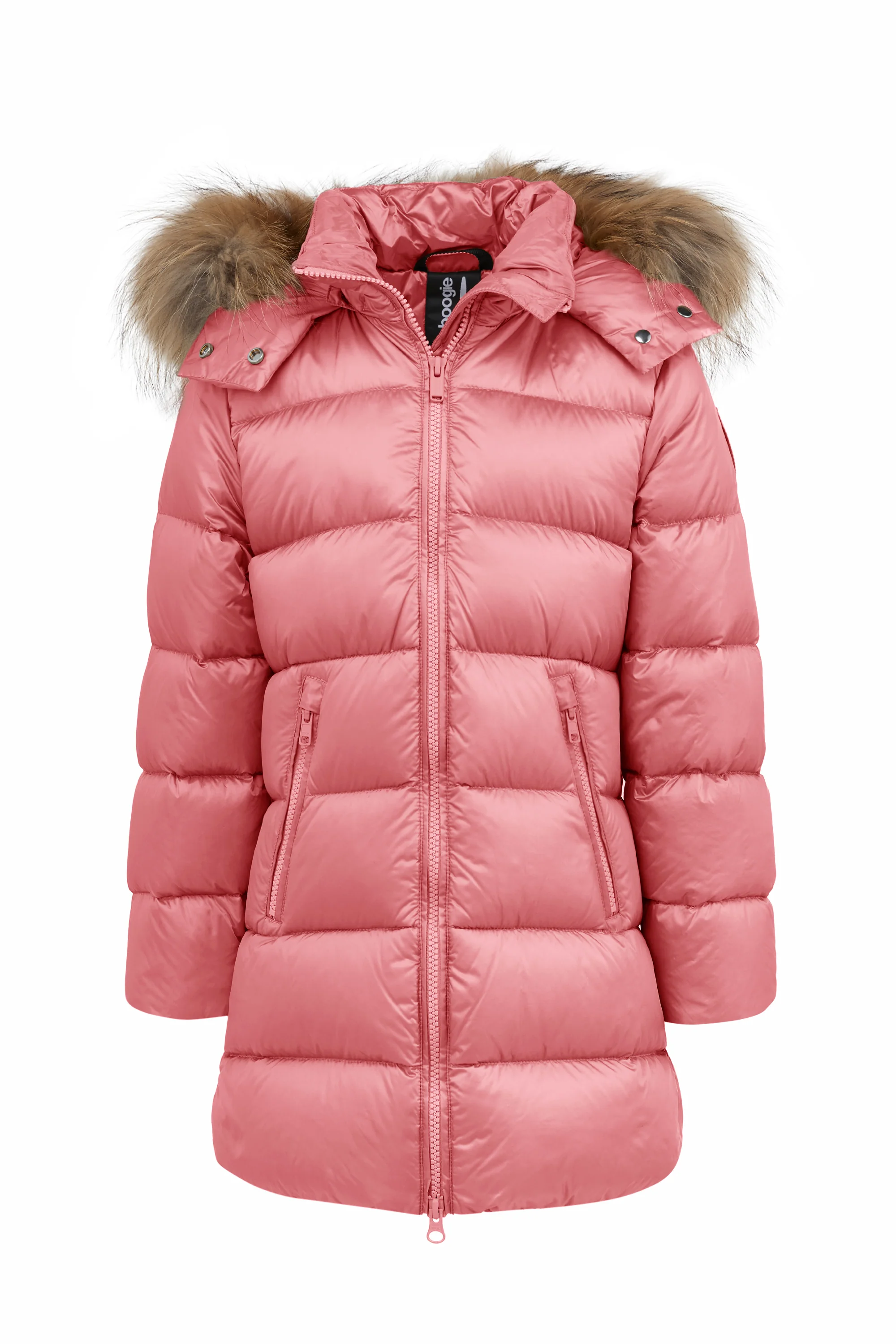 Piumino lungo da bambina slim con cappuccio staccabile e bordo pelliccia windproof - Image 19