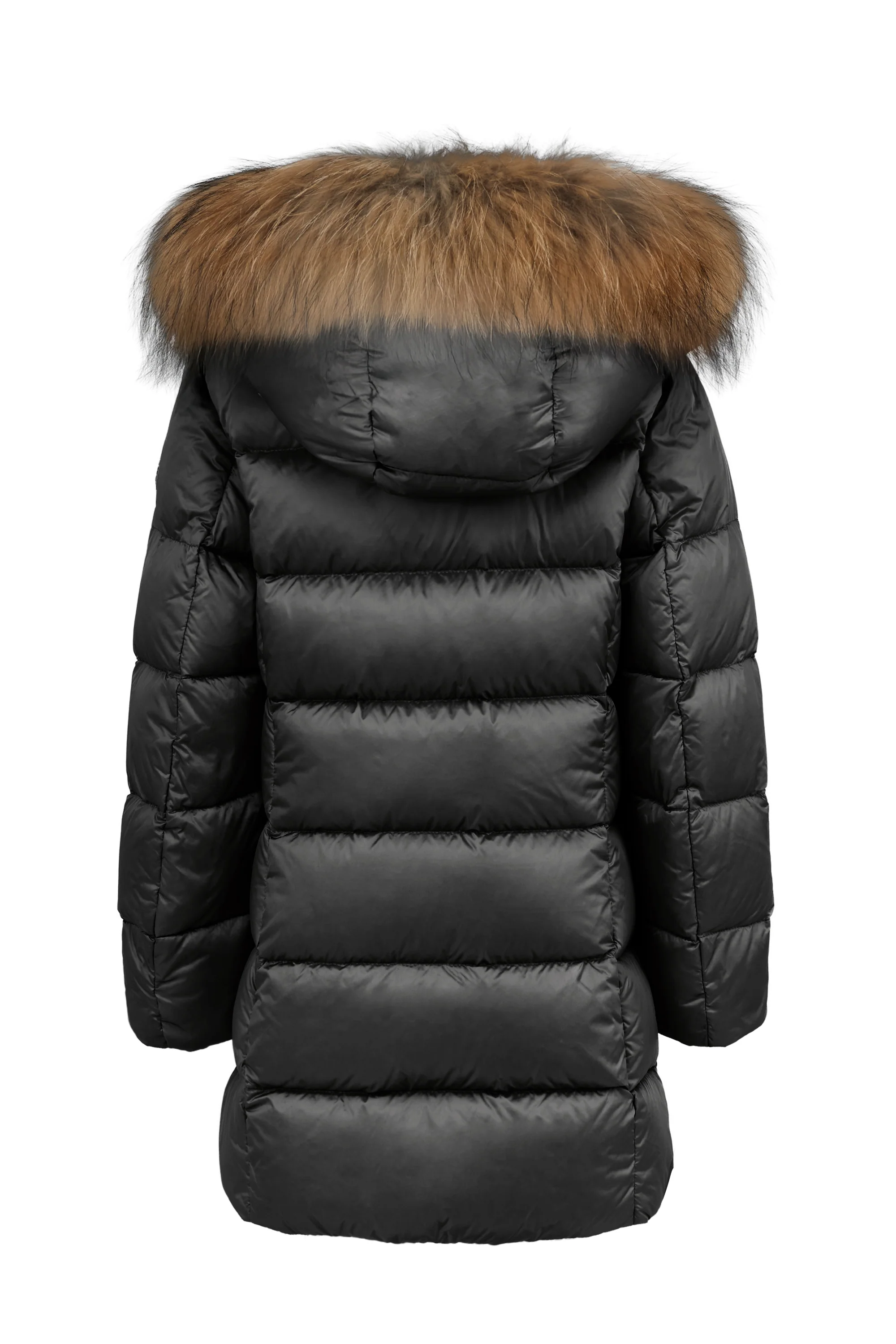 Piumino lungo da bambina slim con cappuccio staccabile e bordo pelliccia windproof - Image 2