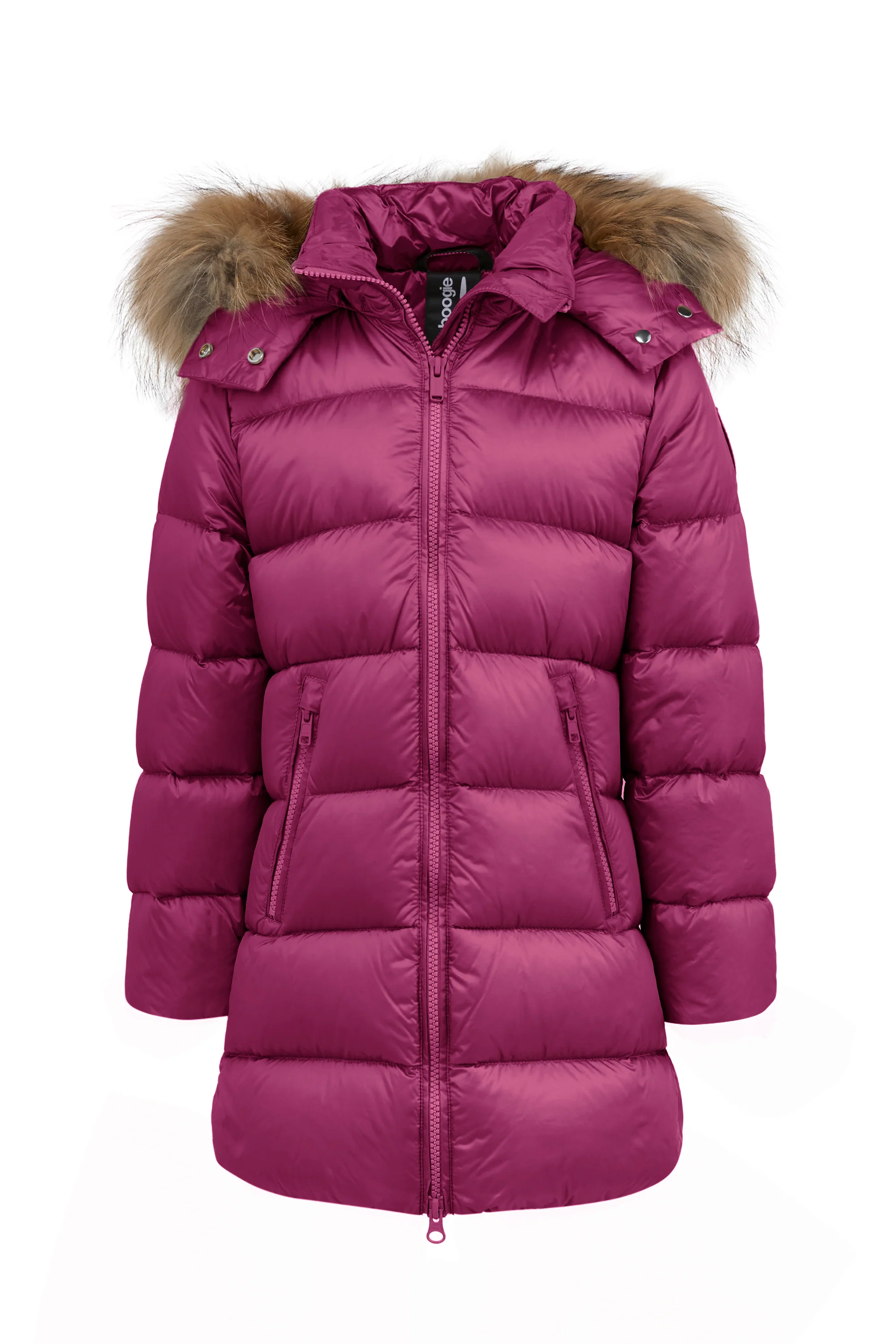 Piumino lungo da bambina slim con cappuccio staccabile e bordo pelliccia windproof - Image 22