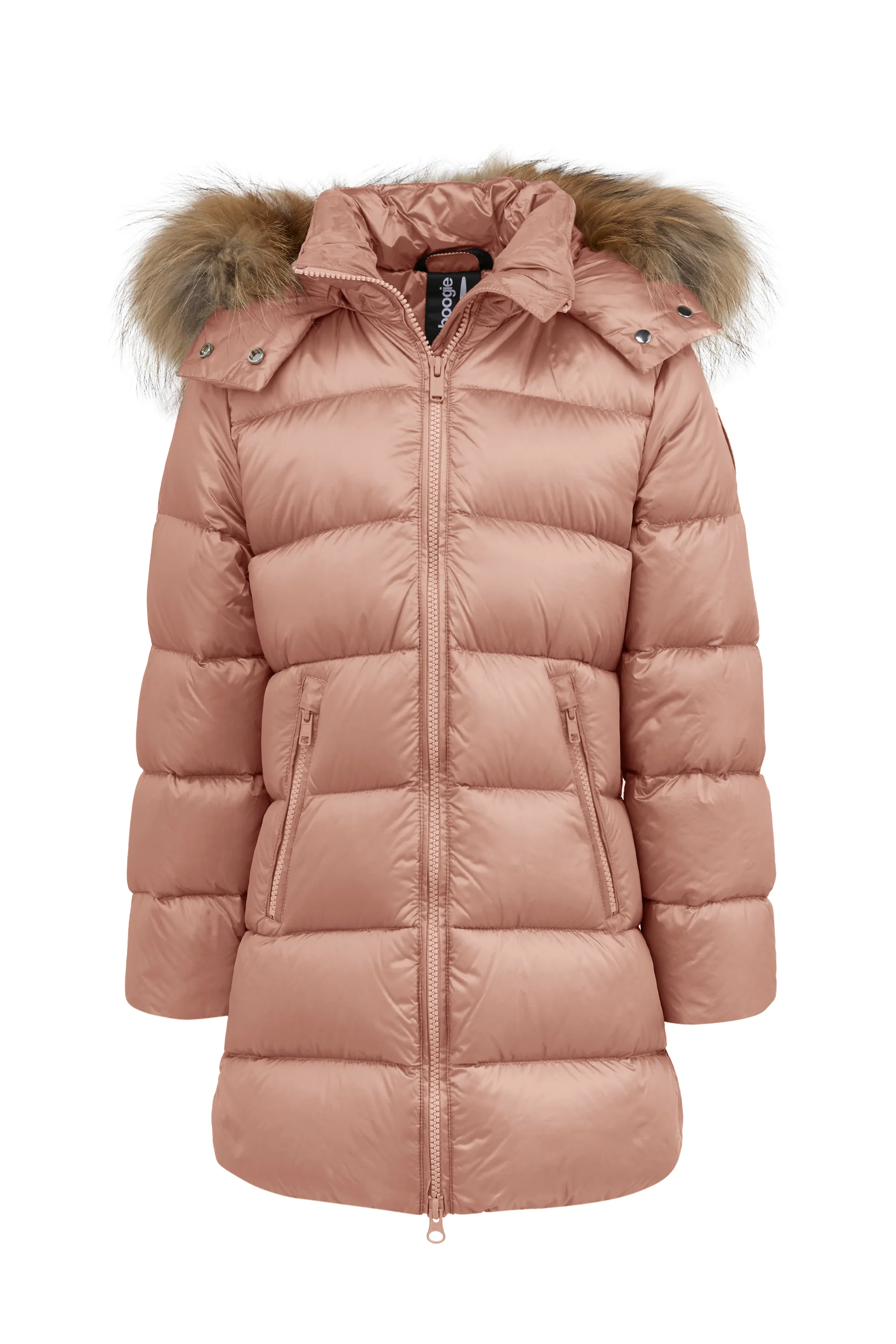 Piumino lungo da bambina slim con cappuccio staccabile e bordo pelliccia windproof - Image 26