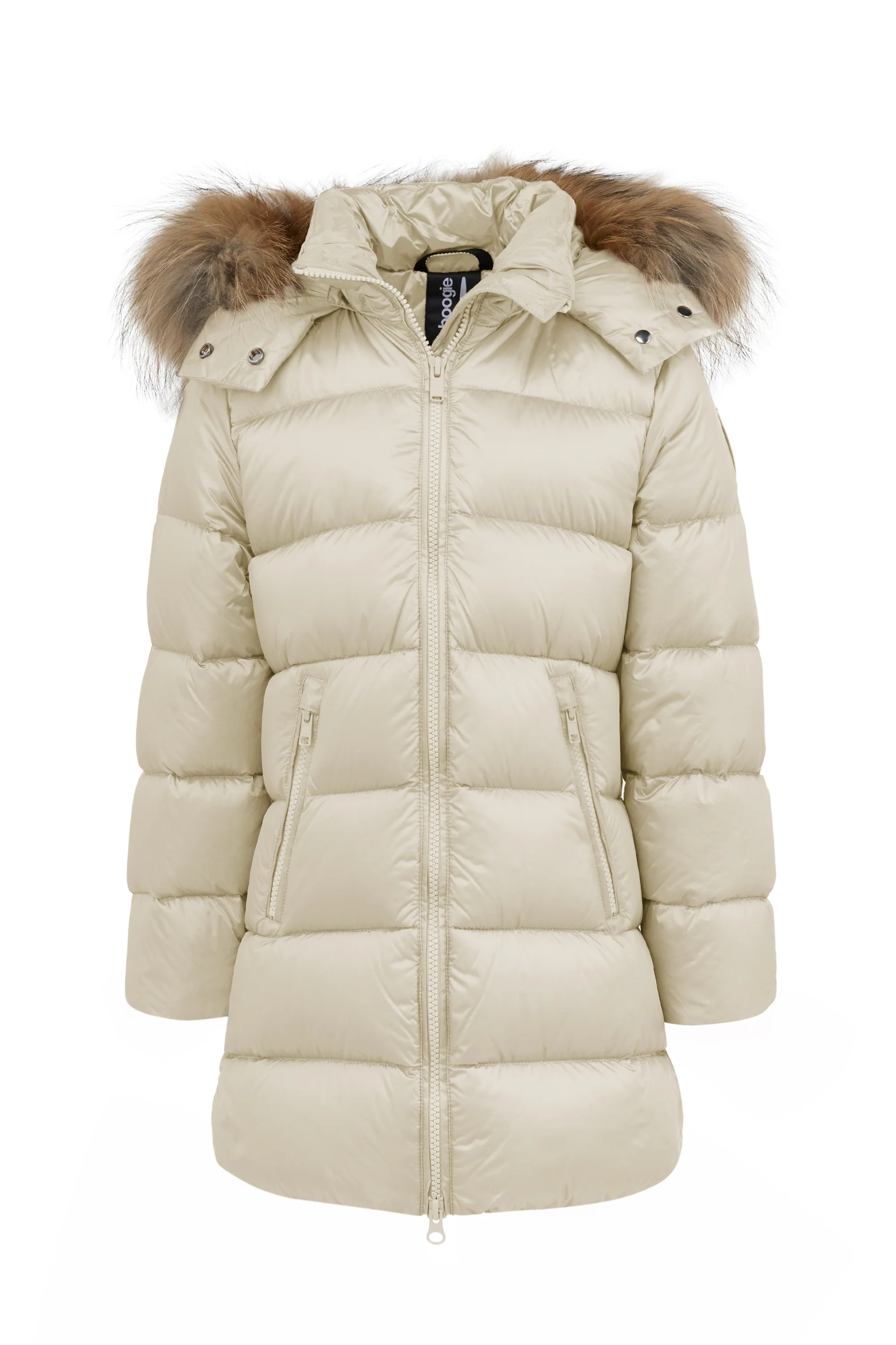 Piumino lungo da bambina slim con cappuccio staccabile e bordo pelliccia windproof - Image 4