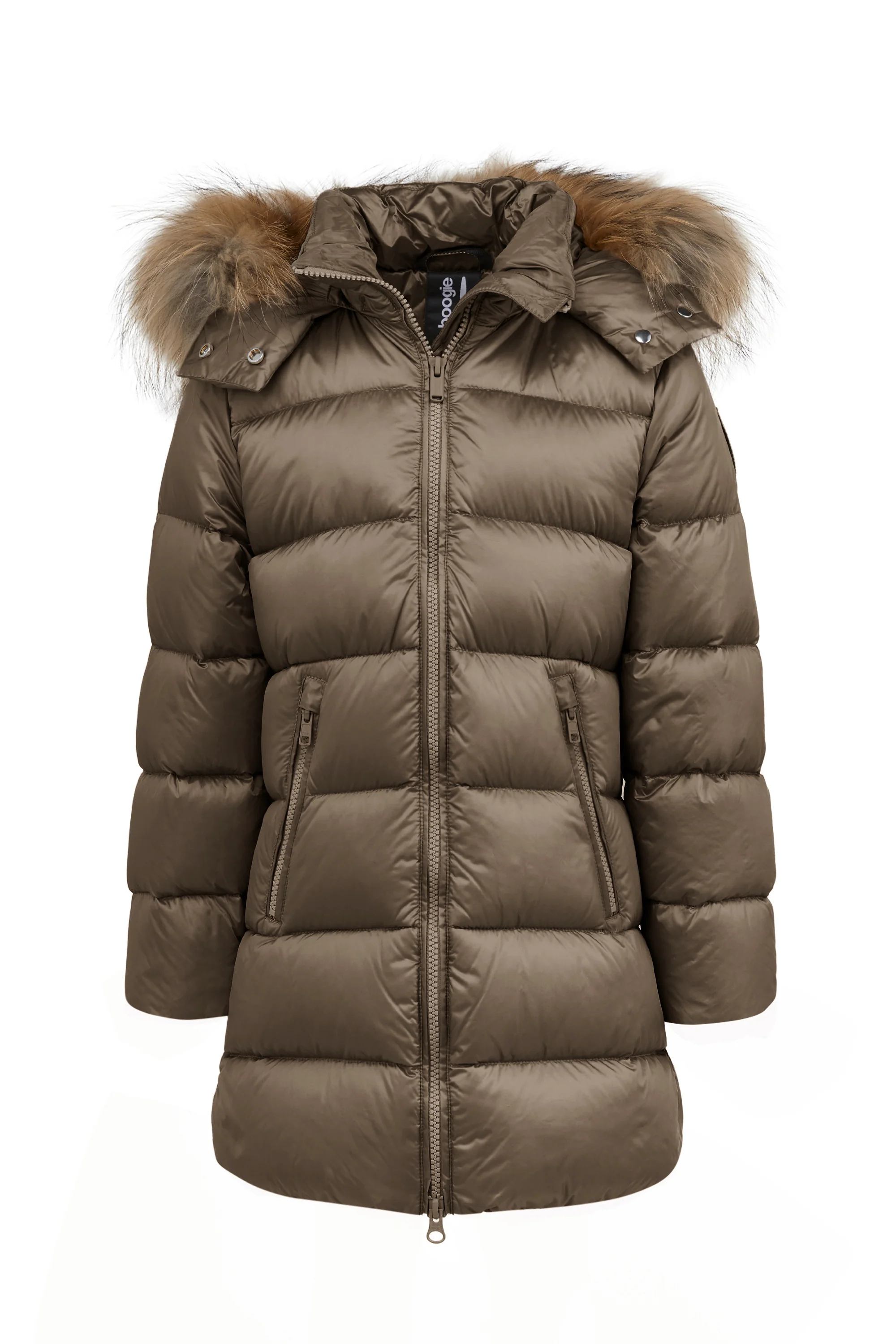 Piumino lungo da bambina slim con cappuccio staccabile e bordo pelliccia windproof - Image 7