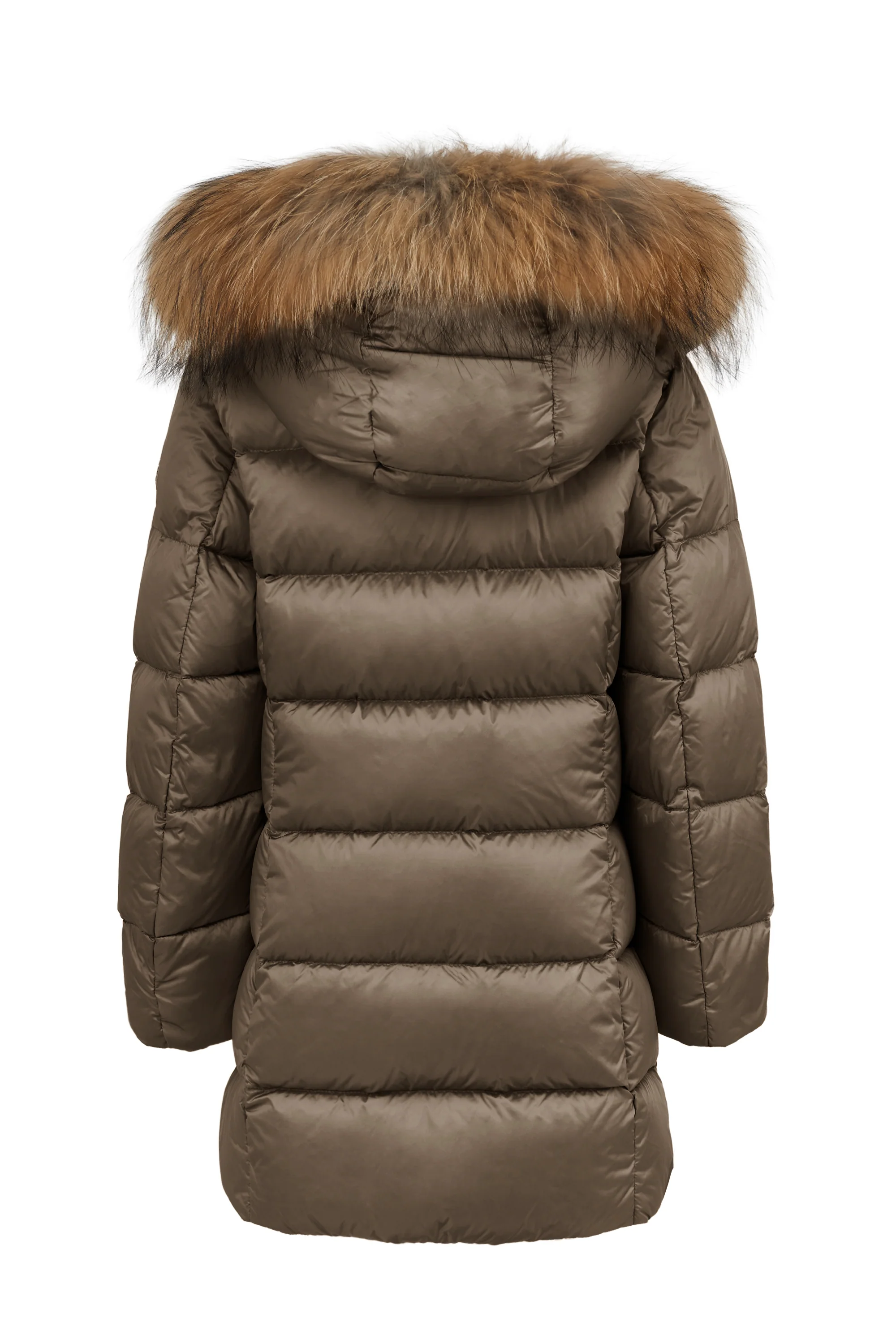 Piumino lungo da bambina slim con cappuccio staccabile e bordo pelliccia windproof - Image 8