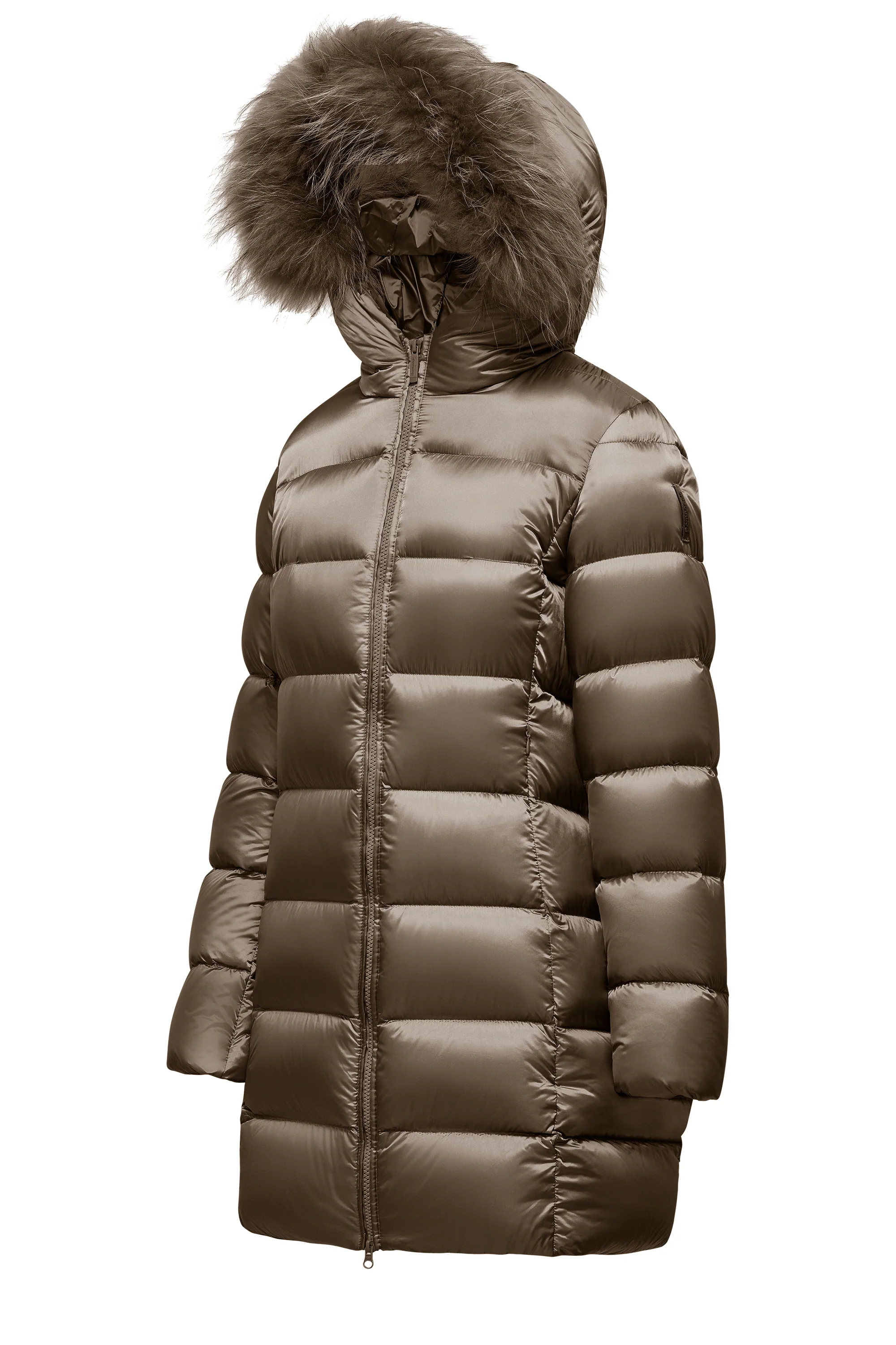Piumino lungo da donna slim imbottito downproof windproof con cappuccio e pelliccia staccabile - Image 14