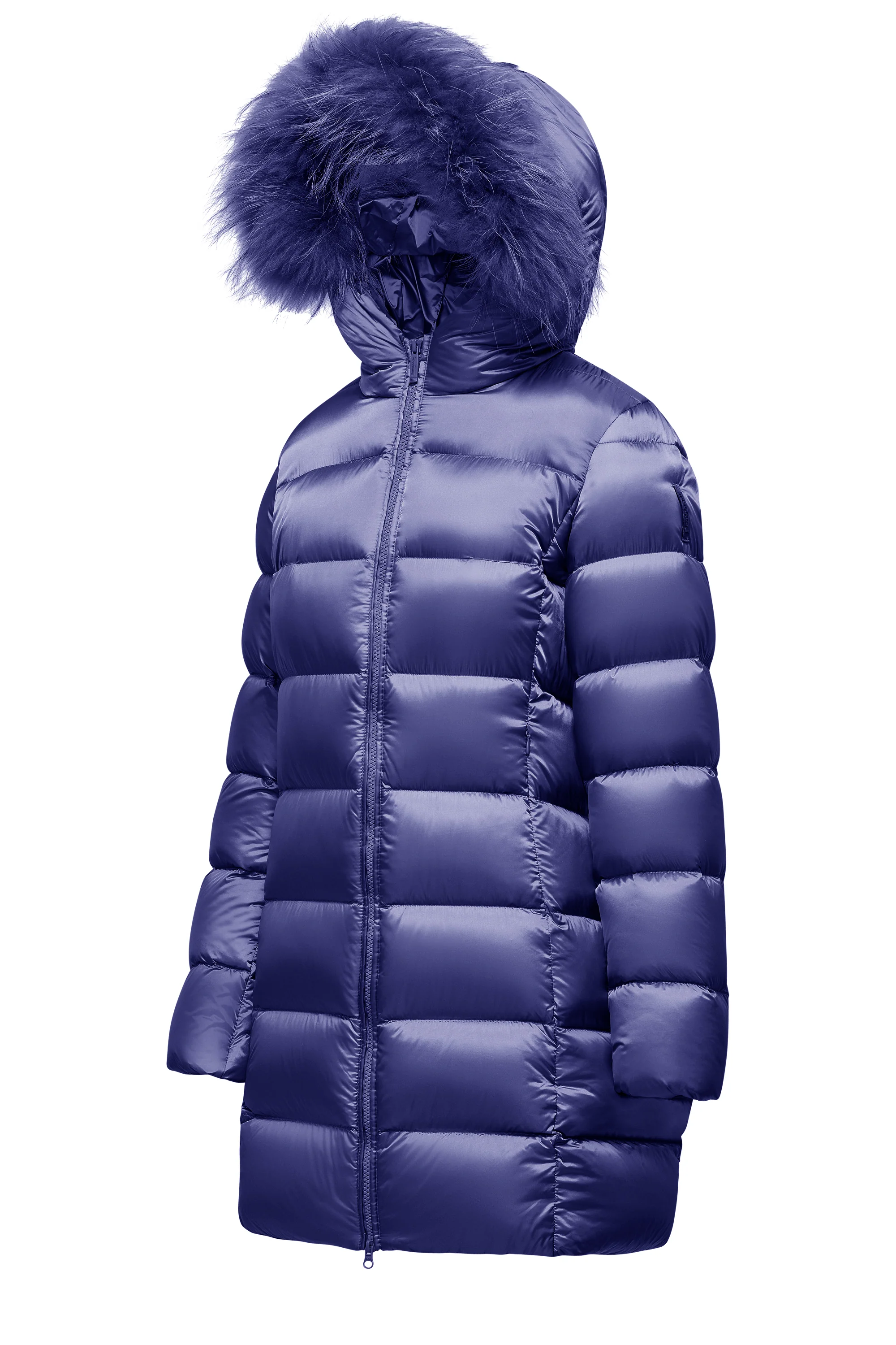 Piumino lungo da donna slim imbottito downproof windproof con cappuccio e pelliccia staccabile - Image 56