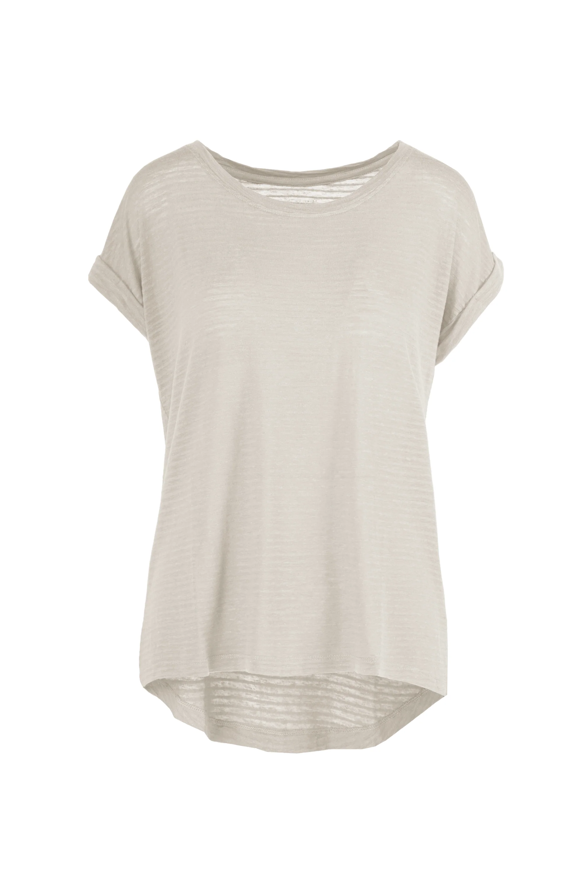 T-shirt girocollo in misto lino/cotone con orlo - Image 3