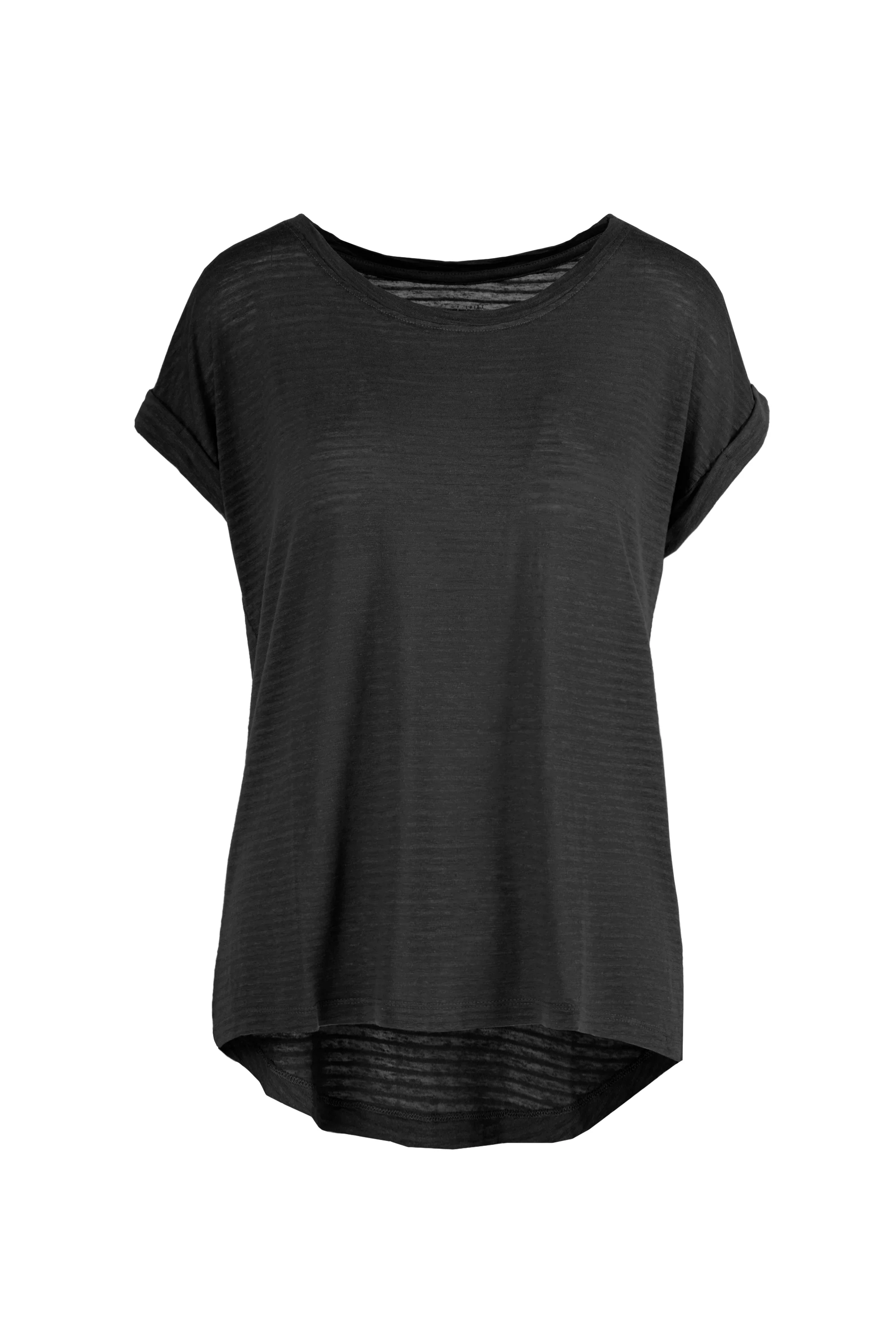 T-shirt girocollo in misto lino/cotone con orlo - Image 4
